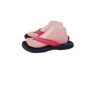 OluKai Women's Hot Coral Red Black Ohana Slip-on Thong Beach Sandals Size 7